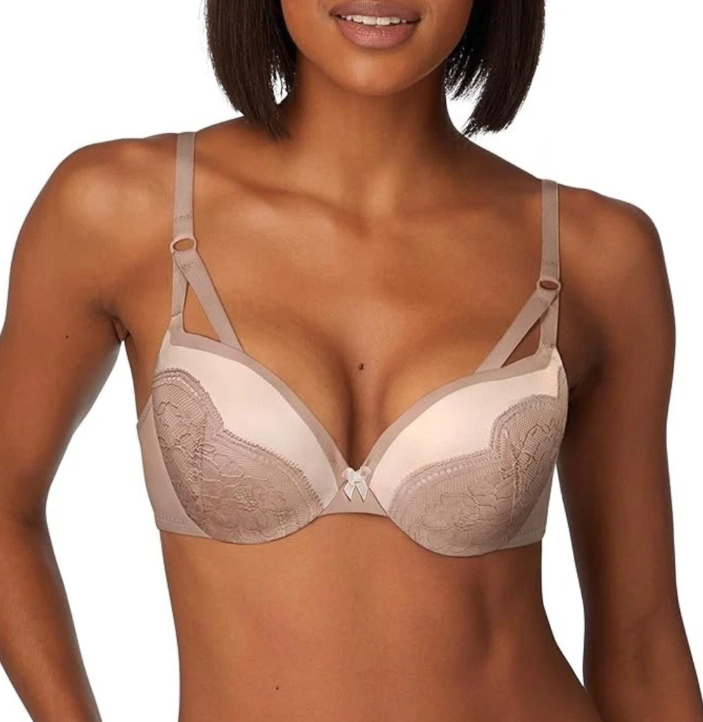NWT Maidenform 38D Love the Lift Push Up Underwire Bra DM9900 Satin Lace Nude